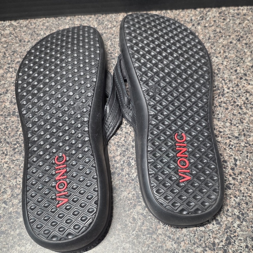 Vionic Tide Aloe Thong Toe Post Sandals Women Size 9 Black Leather Silver O-Ring - Picture 10 of 10
